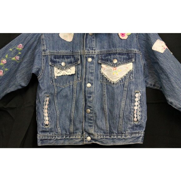OshKosh B'Gosh Girls Sz 6 Denim Jean Jacket Customize Floral Patches HandPainted - Picture 3 of 12